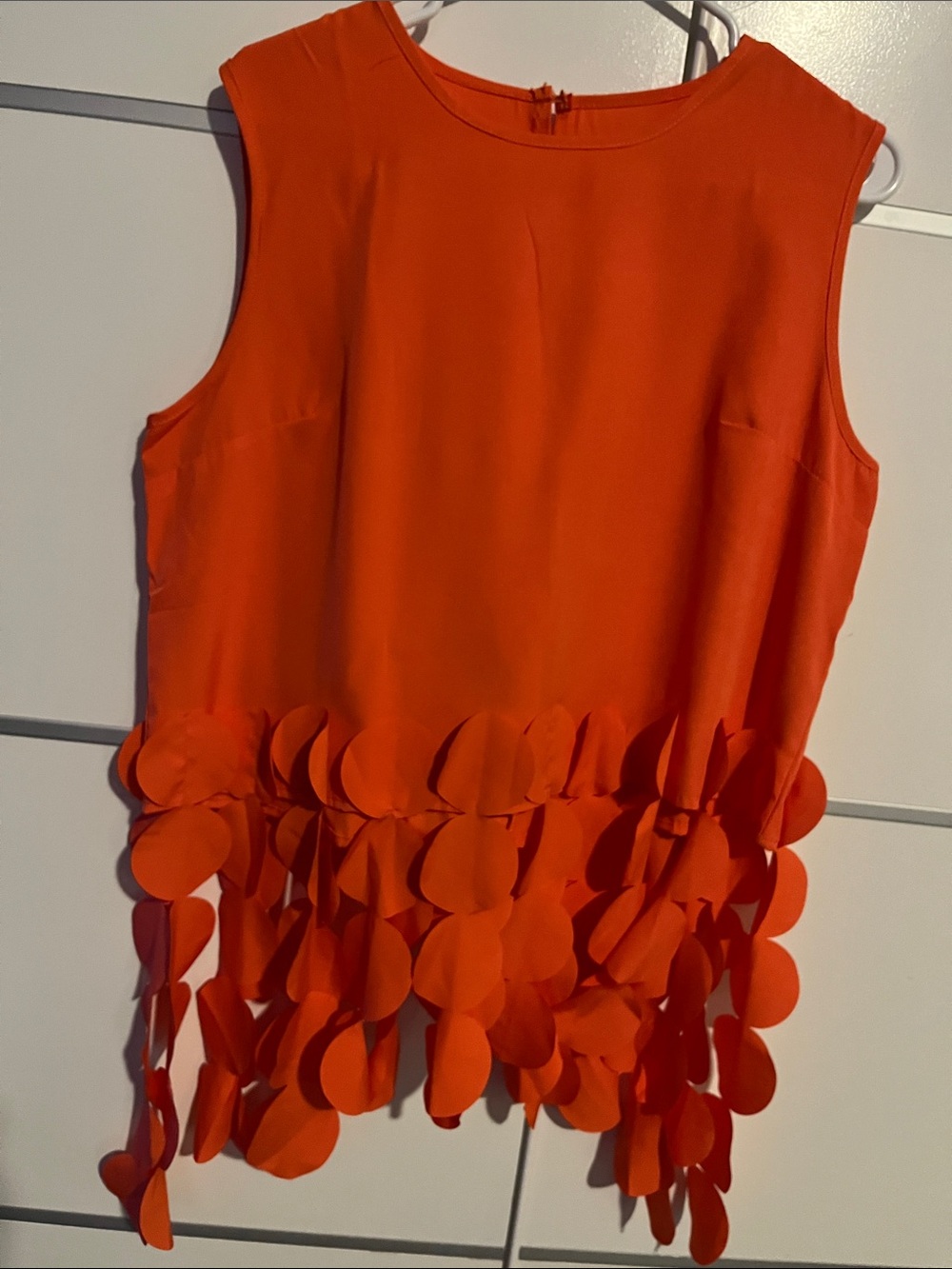 Sleeveless Orange Tank Top with Layered Circle Fringe